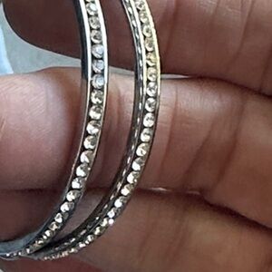Elegant Silver 2 inch Crystal Hoop Earrings